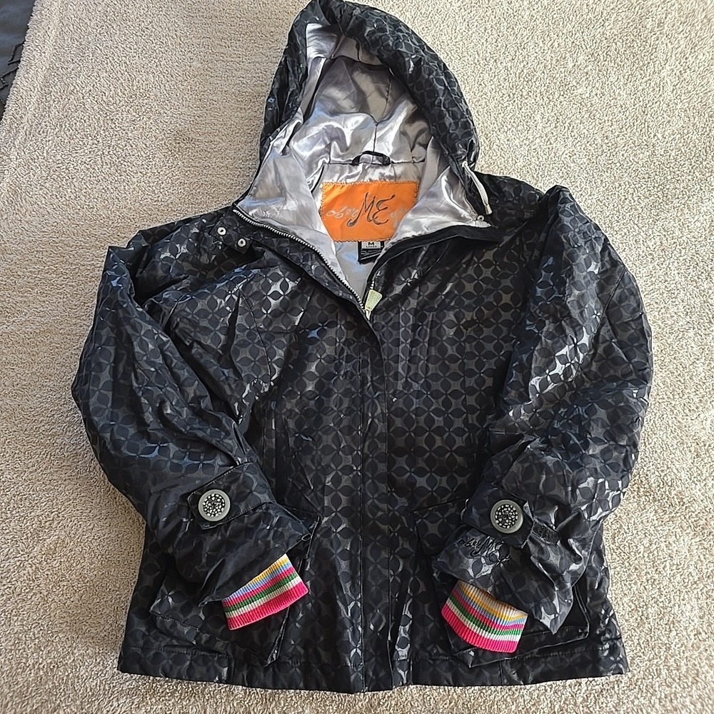 Obermeyer Women's Black Ski Snowboard Jacket‎ Coat Textured Hooded Sz M